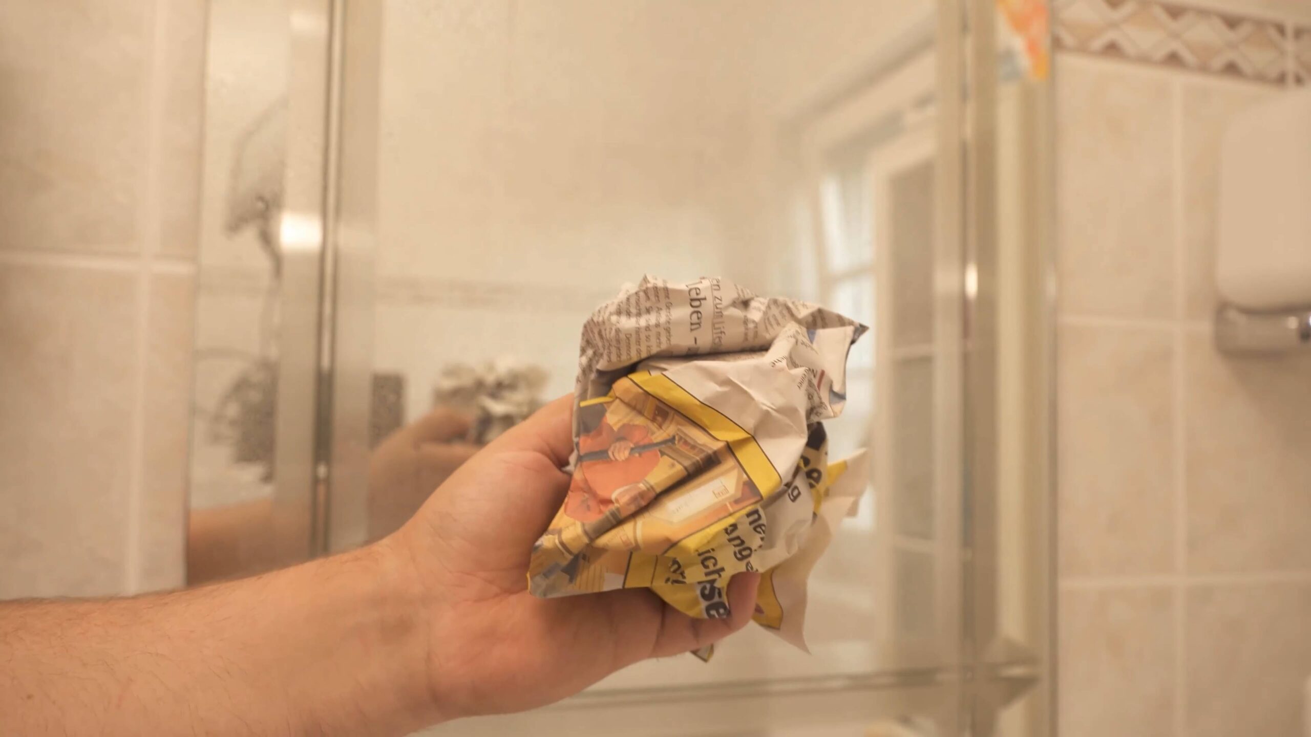 Clean mirror with newspaper